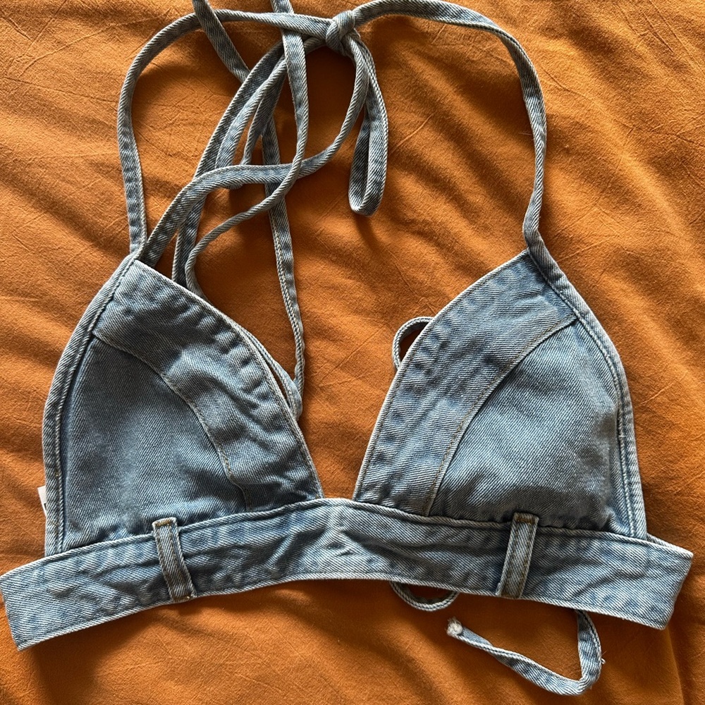 Denim Triangle Bikini Top